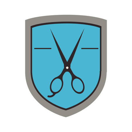 badge with scissors instrument icon inside over white background. hair saloon design. vector illustrationのイラスト素材