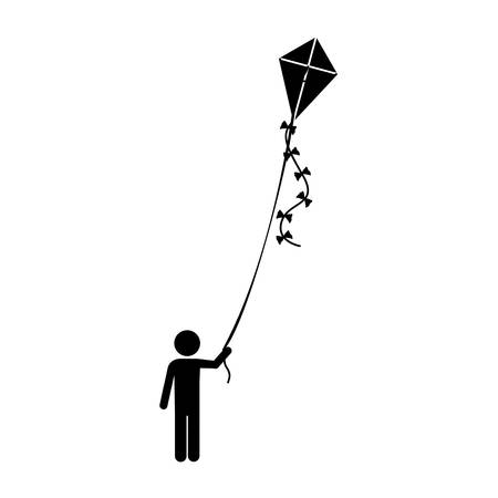 silhouette of boy flying a kite with bowties over white background. vector illustrationのイラスト素材
