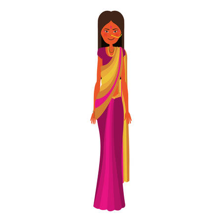 beautiful indian woman smiling with traditional culture clothes over white background. vector illustrationのイラスト素材
