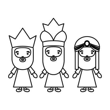 The three wisemen cartoons icon. Happy epiphany day holy night and christmas theme. Colorful design. Vector illustrationのイラスト素材