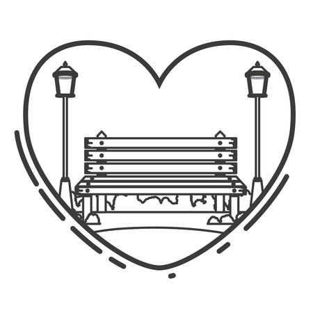 Bench and lamps inside heart icon. Park nature outdoor season spring and summer theme. Isolated design. Vector illustrationのイラスト素材