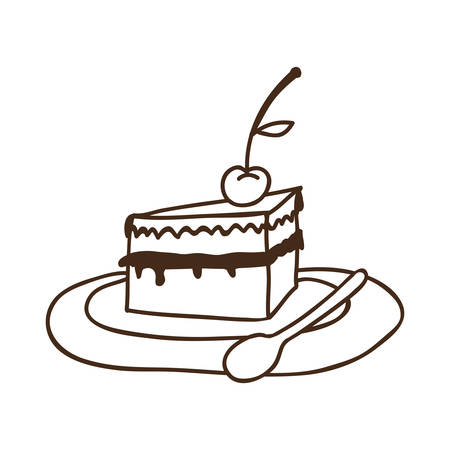 sweet piece of cake with decorative cherry icon over white background. vector illustrationのイラスト素材