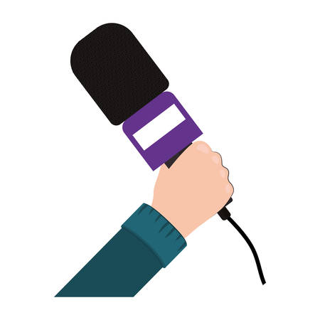 hand holding microphone with purple support vector illustrationのイラスト素材
