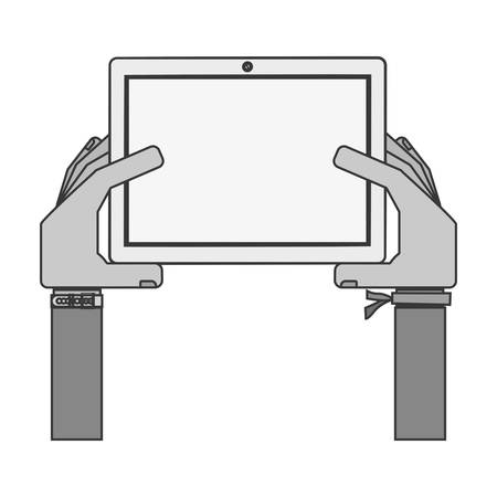 silhouette hands holding a touch tablet with bracelet vector illustrationのイラスト素材