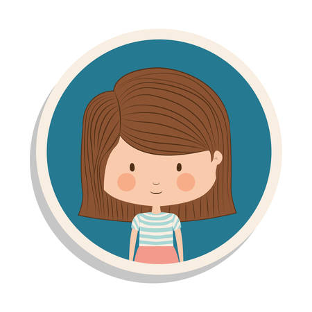 round frame and girl with striped short hair vector illustrationのイラスト素材