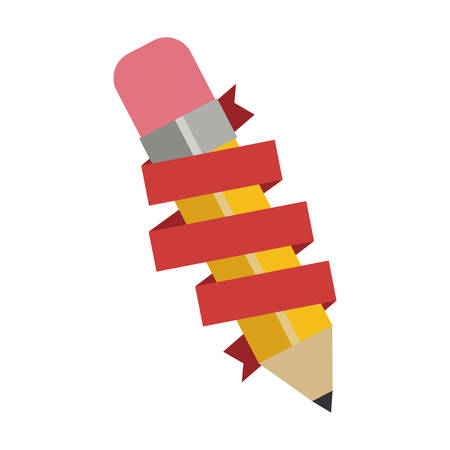 yellow pencil with eraser and red ribbon over white background. colorful design. vector illustrationのイラスト素材