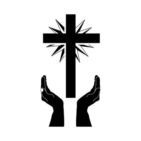 crucifix and hand christian or catholic icon image vector illustration designのイラスト素材