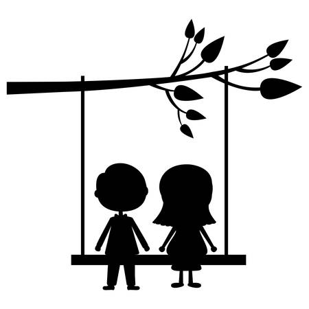 couple male and female silhouette on tree swing icon image vector illustration designのイラスト素材