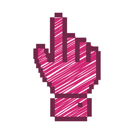 pixelated hand pointing up with fushia striped vector illustrationのイラスト素材