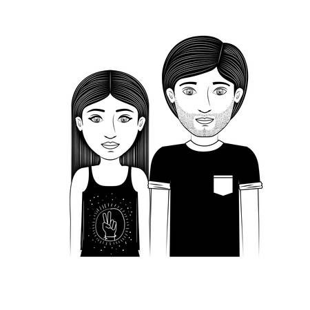 silhouette couple teenager with black t-shirt vector illustrationのイラスト素材