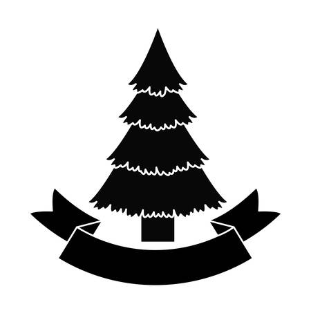 Pine tree and ribbon icon. Christmas season decoration and celebration theme. Isolated design. Vector illustrationのイラスト素材