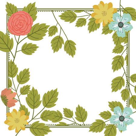 Flowers frame icon. Decoration rustic garden floral nature plant and spring theme. Isolated design. Vector illustrationのイラスト素材
