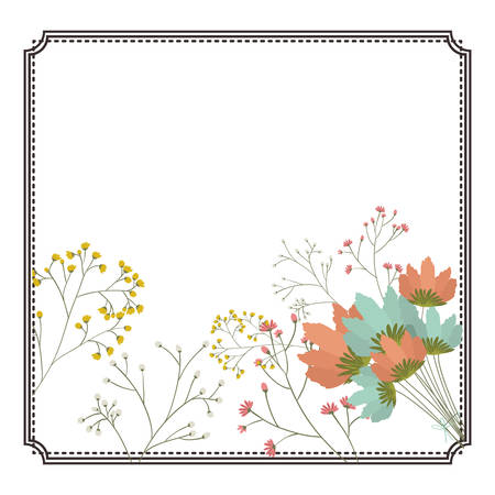 Flowers frame icon. Decoration rustic garden floral nature plant and spring theme. Isolated design. Vector illustrationのイラスト素材