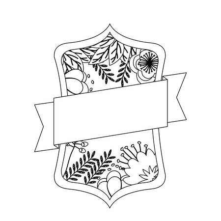 Flowers frame with ribbon icon. Decoration rustic garden floral nature plant and spring theme. Isolated design. Vector illustrationのイラスト素材