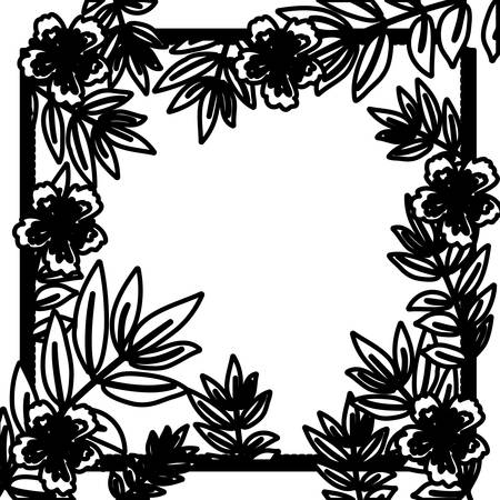 Flowers and leaves frame icon. Decoration rustic garden floral nature plant and spring theme. Isolated and silhouette design. Vector illustrationのイラスト素材