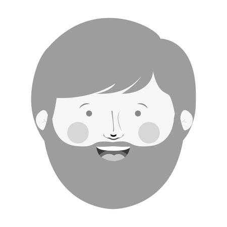 monochrome man head with beard and smiling face vector illustrationのイラスト素材
