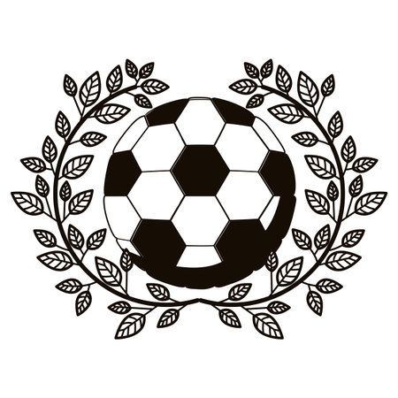 gray scale half crown of olive branch with soccer ball vector illustrationのイラスト素材