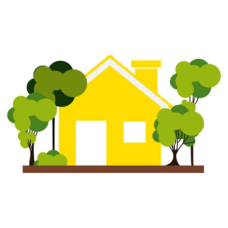 silhouette with yellow house and trees on the sidewalk vector illustrationのイラスト素材