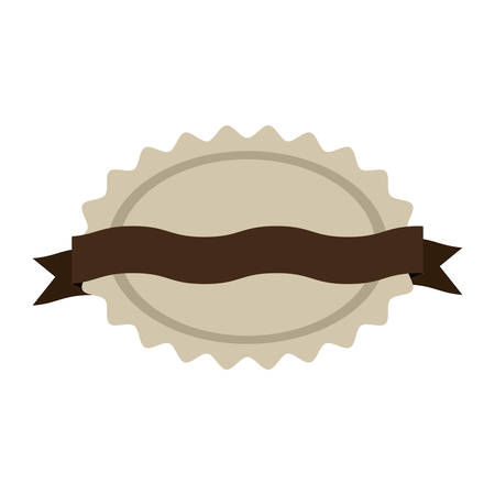 oval jagged shape seal stamp with brown curved label vector illustrationのイラスト素材