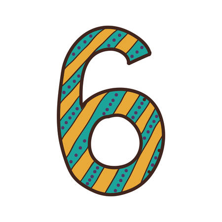 colorful number six design with striped and dotted vector illustrationのイラスト素材