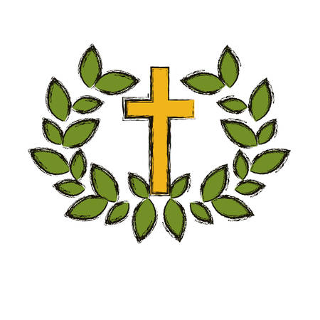 Cross and wreath icon. Religion god pray faith and believe theme. Isolated design. Vector illustrationのイラスト素材