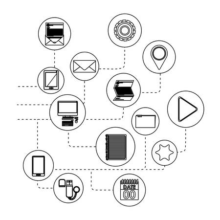 Multimedia icon set. Social media apps communication and digital marketing theme. Isolated design. Vector illustrationのイラスト素材