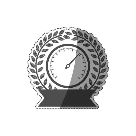 sticker prize of speedometer in monochrome with olive branch and black ribbon vector illustrationのイラスト素材