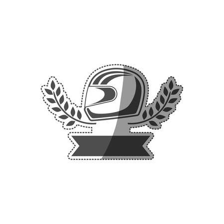 sticker monochrome award with racing helmet and olive branch and ribbon vector illustrationのイラスト素材
