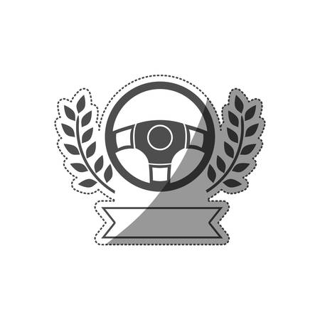 sticker prize of rudder in monochrome with olive branch and ribbon vector illustrationのイラスト素材