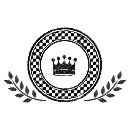monochrome striped dish award with chekered border with crown and olive branch vector illustrationのイラスト素材