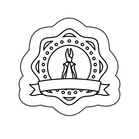 monochrome silhouette sticker with circular frame with plier and ribbon vector illustrationのイラスト素材