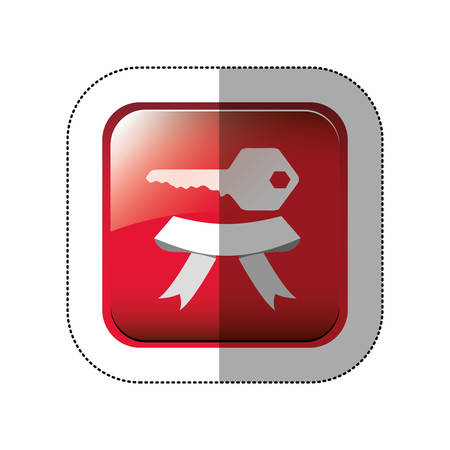 middle shadow sticker in red square with key and ribbon vector illustrationのイラスト素材