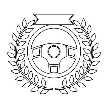 silhouette prize of rudder in monochrome with olive branch and ribbon vector illustrationのイラスト素材