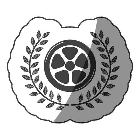 sticker monochrome car wheel with half shaded and olive crown vector illustrationのイラスト素材