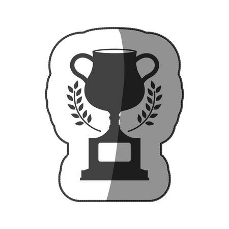 sticker monochrome trophy cup with half shaded and olive branchs vector illustrationのイラスト素材