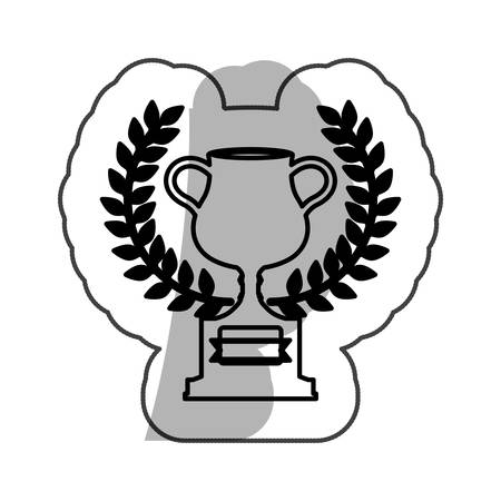 sticker monochrome trophy cup with olive branch and center shadow vector illustrationのイラスト素材