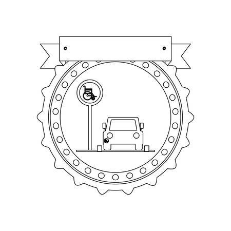 silhouette circular seal with disabled park area with label vector illustrationのイラスト素材