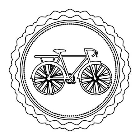 monochrome silhouette of bicycle with basket in round frame vector illustrationのイラスト素材