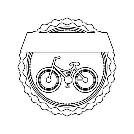 monochrome silhouette of bicycle in round frame with label vector illustrationのイラスト素材