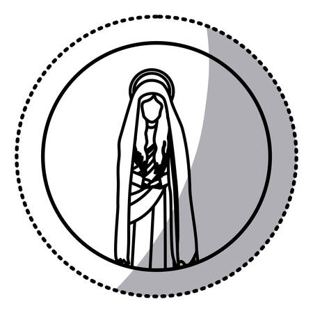 circular sticker with contour figure of saint virgin maria vector illustrationのイラスト素材