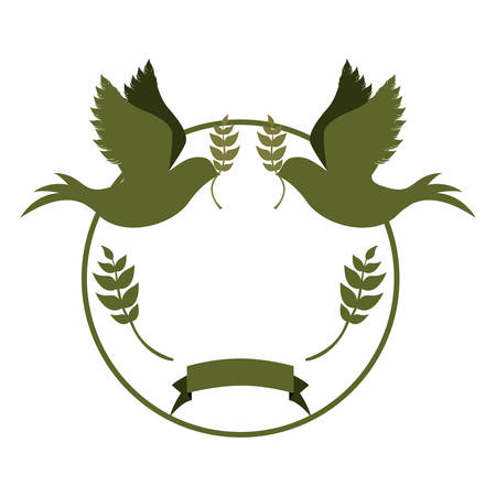 circular border with pigeons with olive branch vector illustrationのイラスト素材