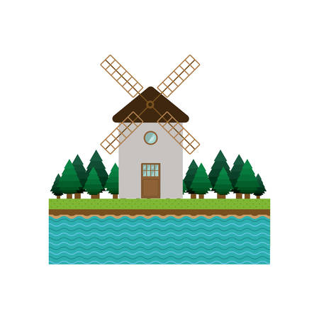 landscape forest background with windmill vector illustrationのイラスト素材