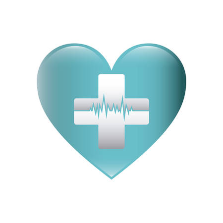 color silhouette with heart with cross with line of vital sign vector illustrationのイラスト素材