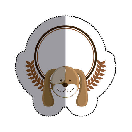 color sticker circle with dog head and olive branchs and middle shadow vector illustrationのイラスト素材
