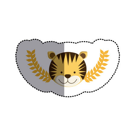 color sticker with tiger head and olive branchs and middle shadow vector illustrationのイラスト素材