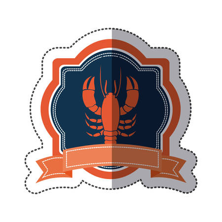 sticker heraldic border with crown branch with lobster and label vector illustrationのイラスト素材