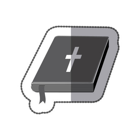 middle shadow sticker grayscale with holy bible with ribbon vector illustrationのイラスト素材
