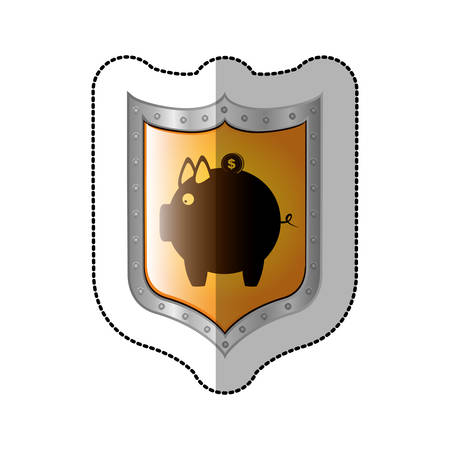 sticker shield with silhouette money box with coin vector illustrationのイラスト素材