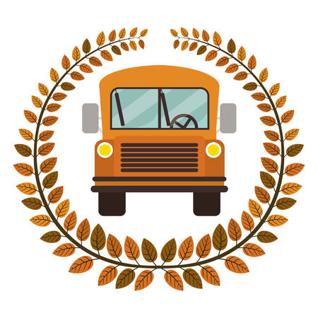 crown of leaves with school bus vector illustrationのイラスト素材