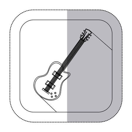 middle shadow monochrome sticker with electric guitar in frame vector illustrationのイラスト素材